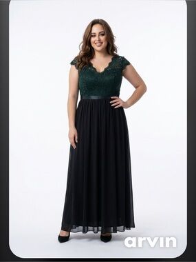 Azazie Emerald black Lace & Black Chiffon Maxi Dress